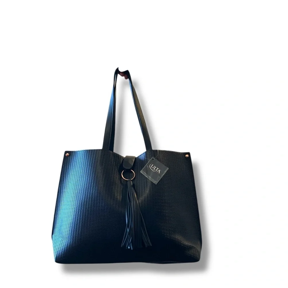 Navy Blue Tote Ultra Textured Floppy Tote Gold Hardware - Picture 7 of 7